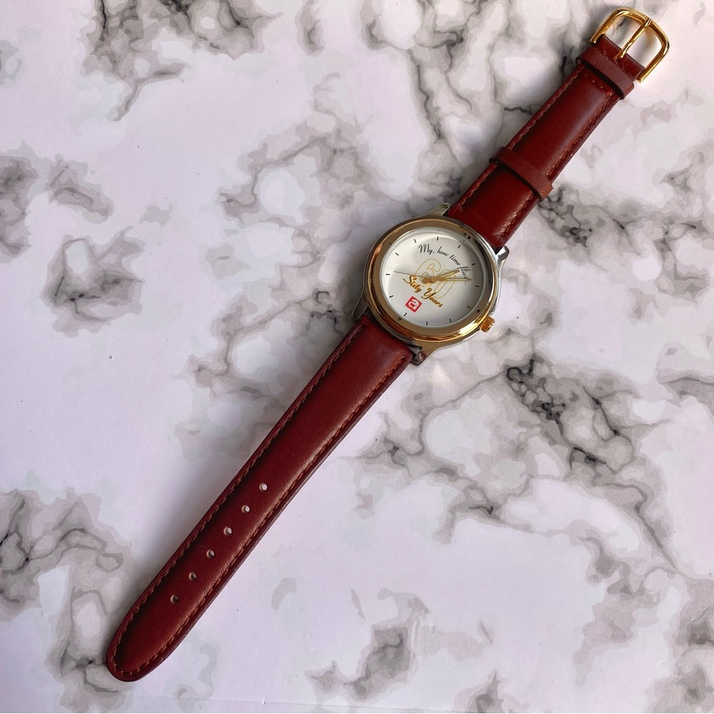 NWOT Gold Accent Brown Genuine Leather Band Classic Unisex Watch